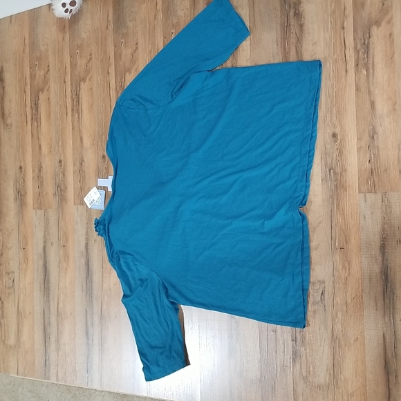 LIZ & ME Turquoise Blue V-Neck 3/4 Sleeve Ruffle Detail Top Shirt - Picture 7 of 11